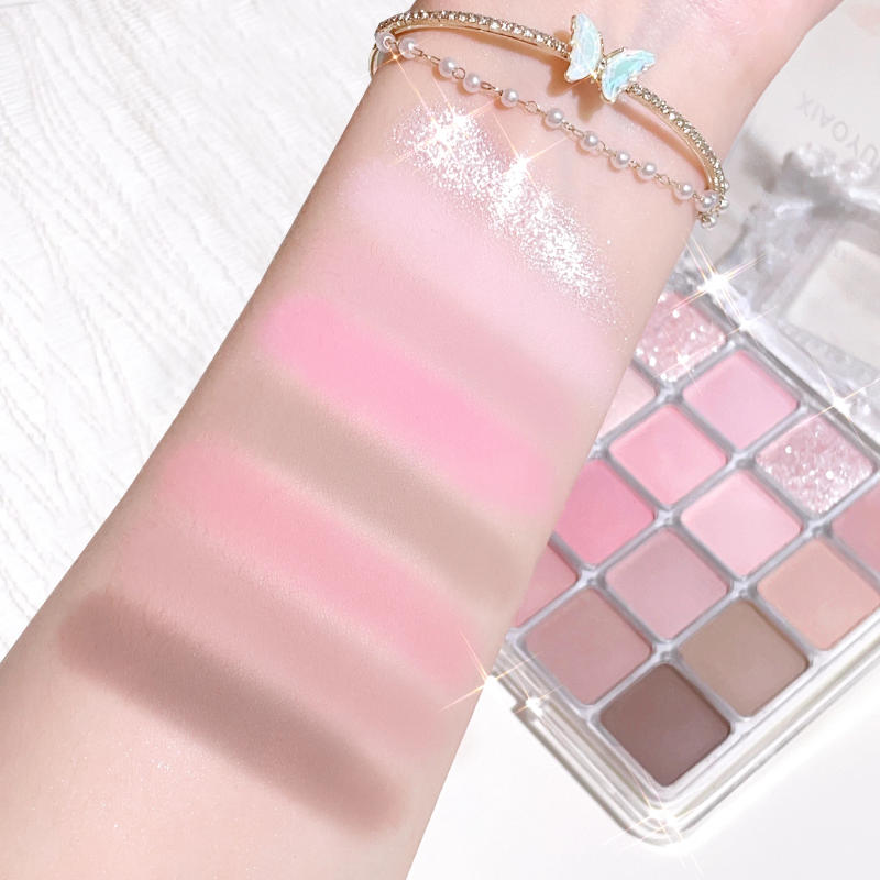 Description Picture 4 of item16 color eyeshadow palette - Glitter, matte and shimmer finish in gentle fall and winter tones of blue, brown, coral and pink