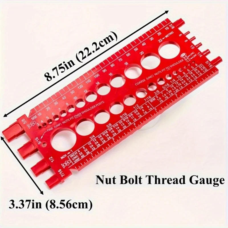 Description Picture 2 of itemRed Plastic Nut & Bolt Thread Gauge Checker - Easy-To-Use Identifier With Inch And Metric Rulers