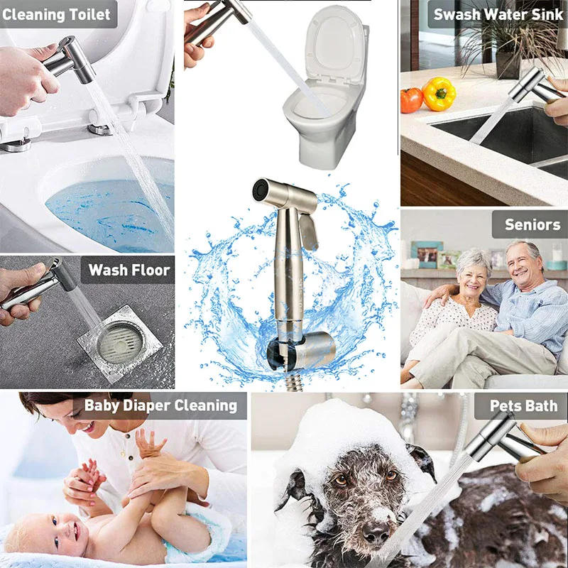 Description Picture 2 of itemProtable Bidet Toilet Sprayer Stainless Steel Handheld Bidet Faucet Spray Home Bathroom Shower Head Self Cleaning V27