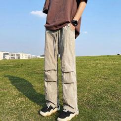 Men Activewear Bottoms Men Drawstring Pants Men's Plus Size Wide Leg Sweatpants with Zippered Hem Side Pockets for Gym Training