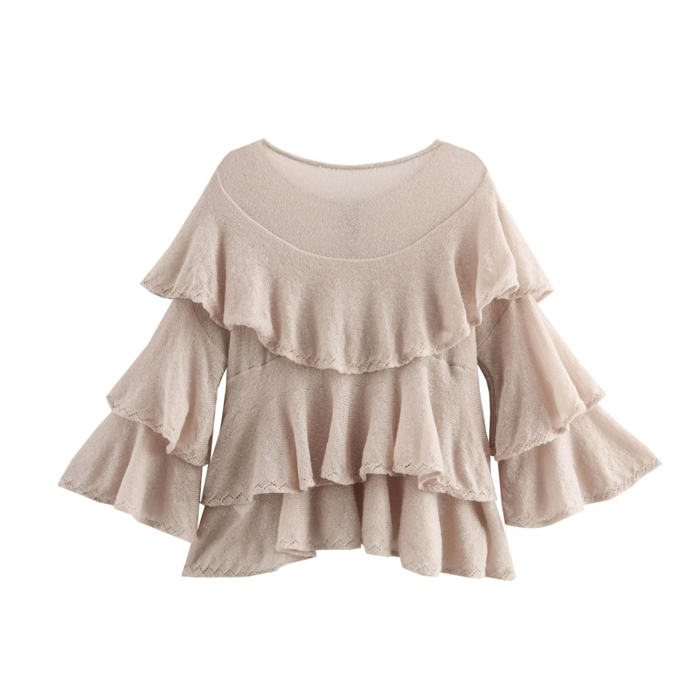 Description Picture 3 of itemYENKYE Spring 2025 Women Layered Ruffle Knit Sweater Front Button O Neck Casual Pullover Knitwear