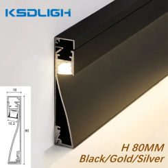 H80mm Skirting Board Aluminium LED Profile Skirting Line Strip Light Wall Mount Recessed Baseboard Home Decor Corner Bar Linghts