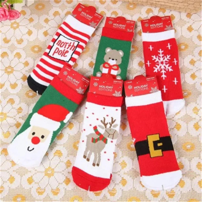 Description Picture 5 of itemChristmas Themed Children Pure Cotton Cartoon Jacquard Socks Red Christmas Baby Socks Absorb Sweat Permeability Socks (one Size)