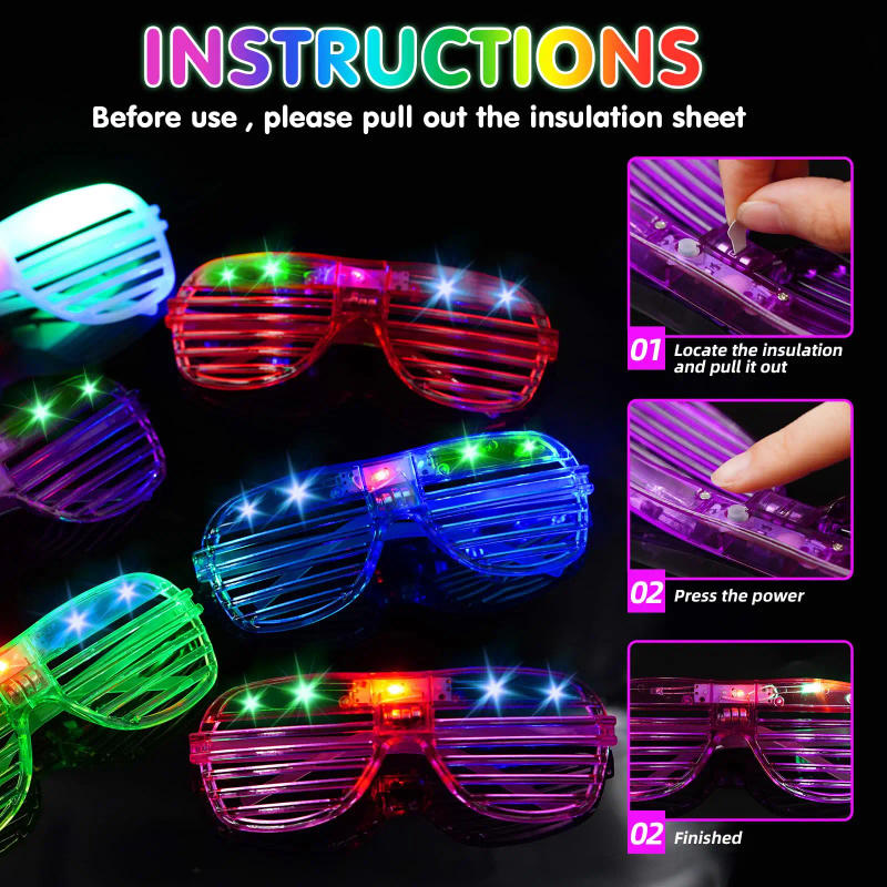 Description Picture 3 of item10-50pcs LED Neon Glasses 6 Neon Colors Light Up Party Glasses Glow in the Dark For Kids Adults Birthday Gifts Toys Party Favors