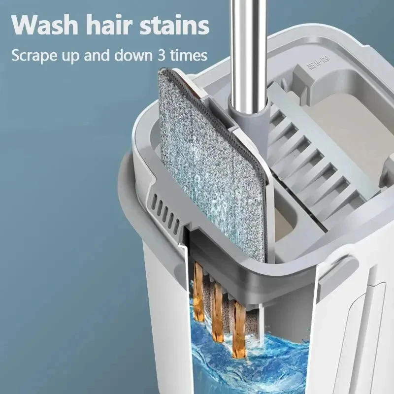 Description Picture 6 of itemUNTIOR Hand Free Flat Floor Mop Bucket Set For Professional Home Floor Cleaning System With Washable Microfiber Pads