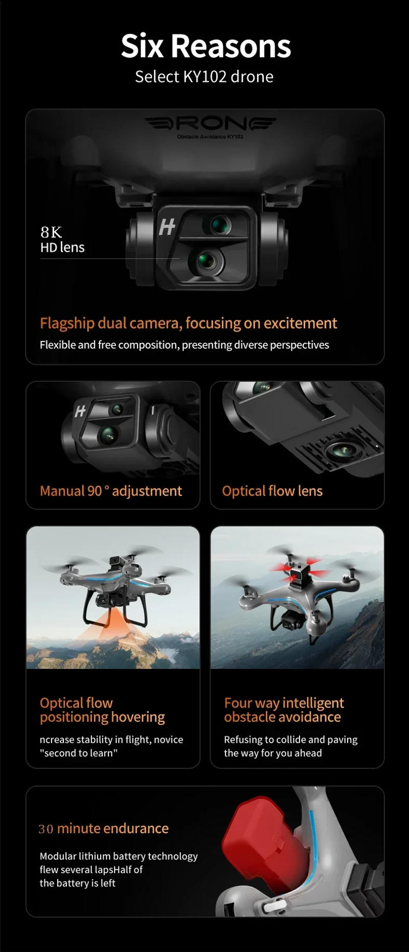 Description Picture 6 of itemKY102 Rc Drone 8K Profesional Dual-Camera Aerial Photography 360° Obstacle Avoidance Optical Flow Four-Axis RC Aircraft 10000M