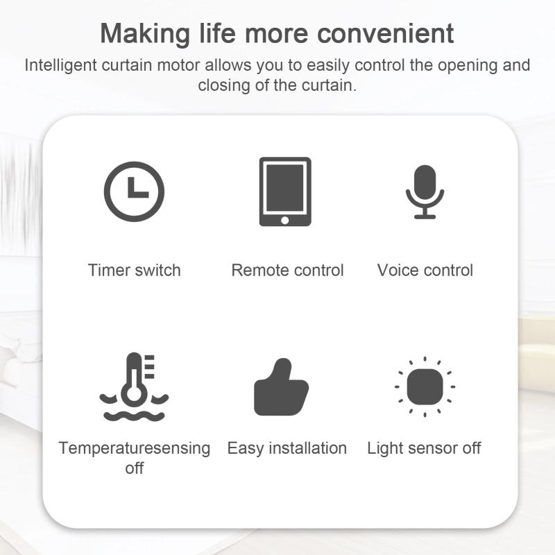 Description Picture 3 of itemTuya WiFi Smart Curtain Controller Timer For Roman Rod Temperature & Light Sensor No Wiring Curtain Switch For Alexa Google Home