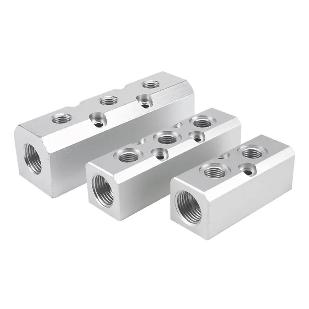Description Picture 3 of item30x30mm 40x40mm WxH 1/2" inlet to 1/4" Outgassing Female 2 3 4 -7 8 10 Ways Solid Aluminum Pneumatic Air Manifold Block Splitter