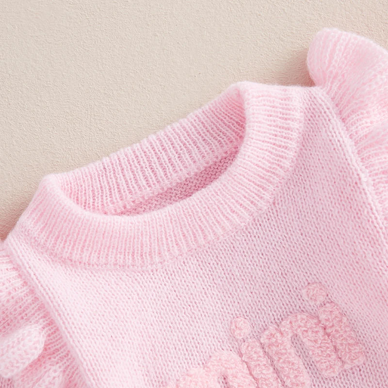Description Picture 5 of itemCute Knit Baby Sweater Romper Winter Autumn Infant Long Flying Sleeve O Neck Letter Embroidery Bodysuits Newborn Knitwear