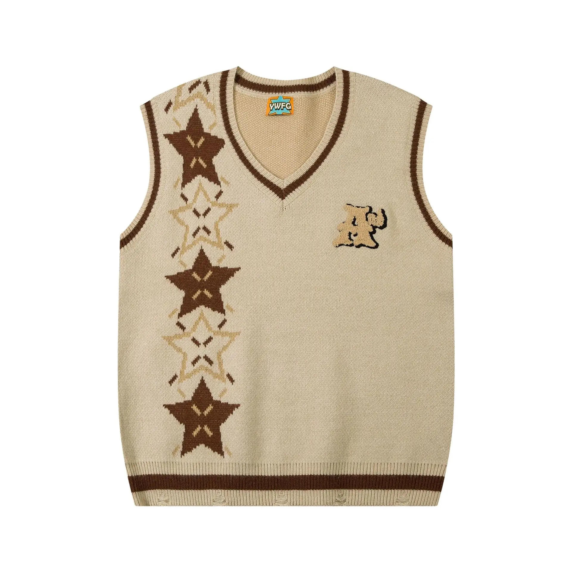 Description Picture 6 of itemJapanese V-neck Sleeveless Sweater Men Star Print College Style Casual Knitted Vest Women Harajuku Loose Pullover Jumpers Winter
