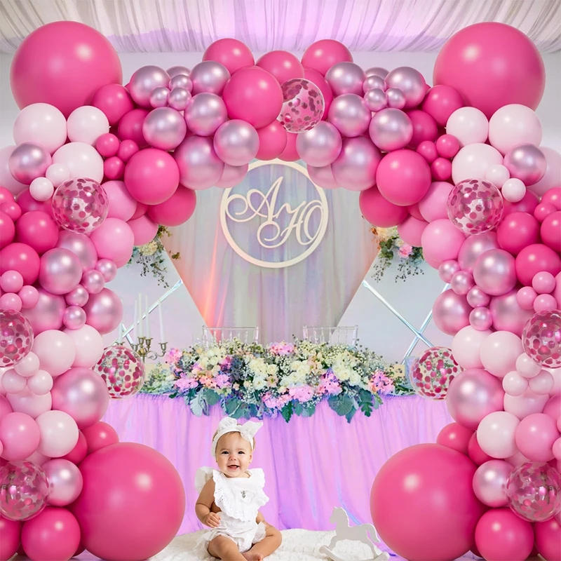 Description Picture 5 of itemPink Red Balloon Garland Arch Kit Happy Birthday Party Decoration Kids Wedding Birthday Balloon Latex Baloon Baby Shower Decor