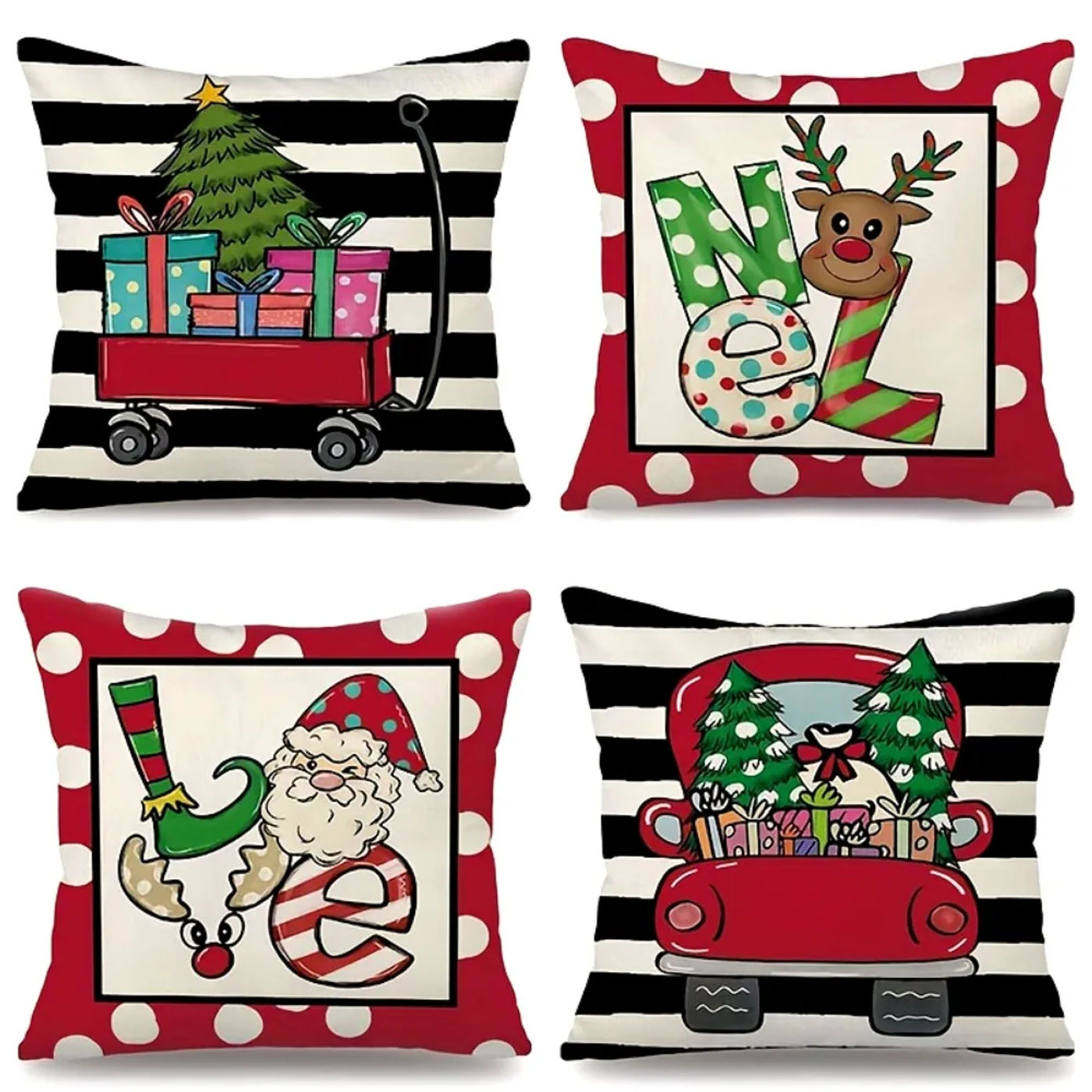 Description Picture 5 of item4pcs Christmas Throw Pillow Covers - Zip Closure, Machine Washable, Assorted Colors - Perfect for Living Room & Bedroom Decor