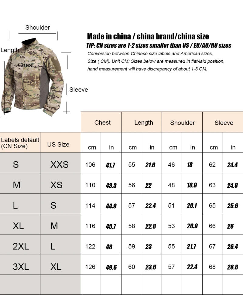 Description Picture 2 of itemKIICEILING Multicam UF-FZ, Hiking Jackets, Tactical Jackets for Men, Ripstop Outdoor Camping Training Hunter Camouflage Coat