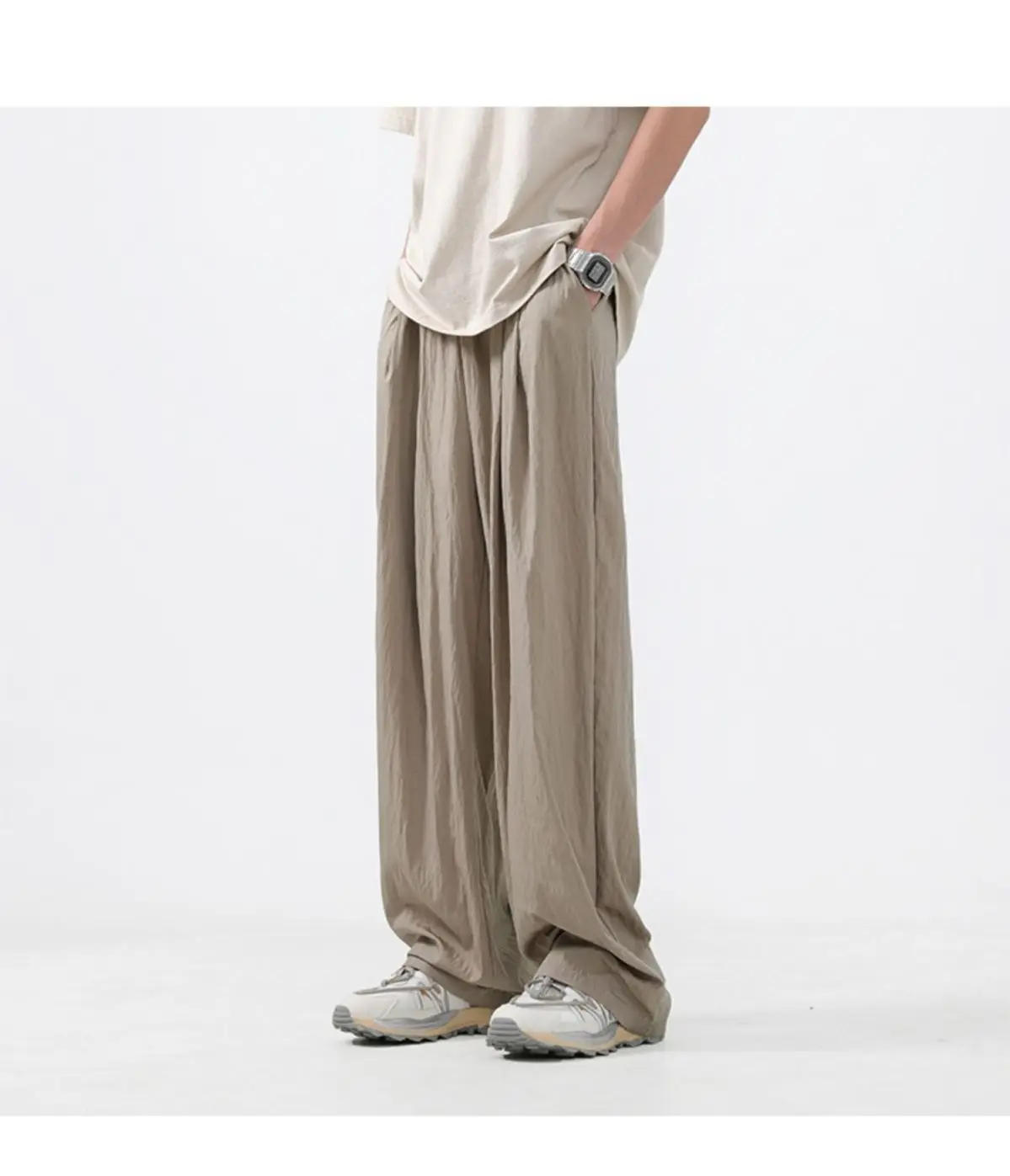 Description Picture 4 of itemSummer Thin Dopamine Trousers Fashion Men's Quick-drying Ice Silk Loose Casual High Street Wide Leg Long Pants Male Clothes