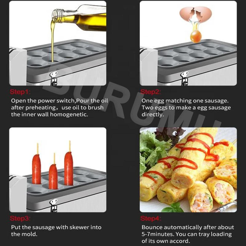 Description Picture 6 of itemEgg Sausage Machine Commercial Egg Roll Machine Egg Cup Automatic Egg Cooker Hot Dogs Baking Machine