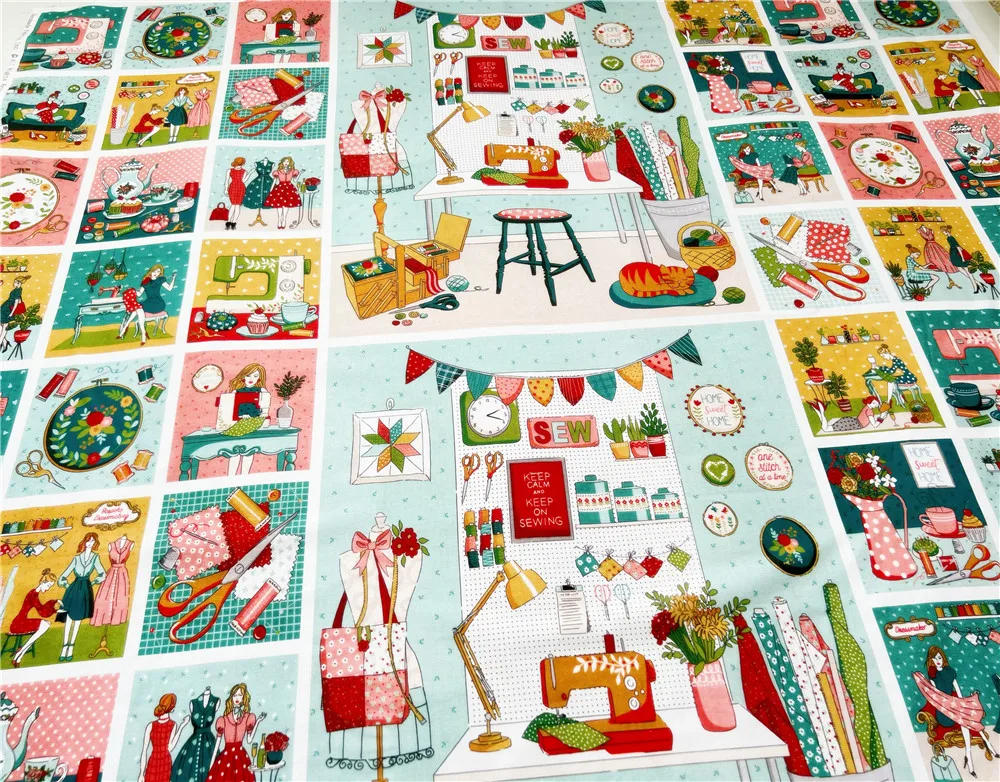 Description Picture 5 of itemSewing machine workshop scissors button Cotton Material Patchwork Sewing Fabrics Quilt DIY Cloth Sewing Pillow package Coaster