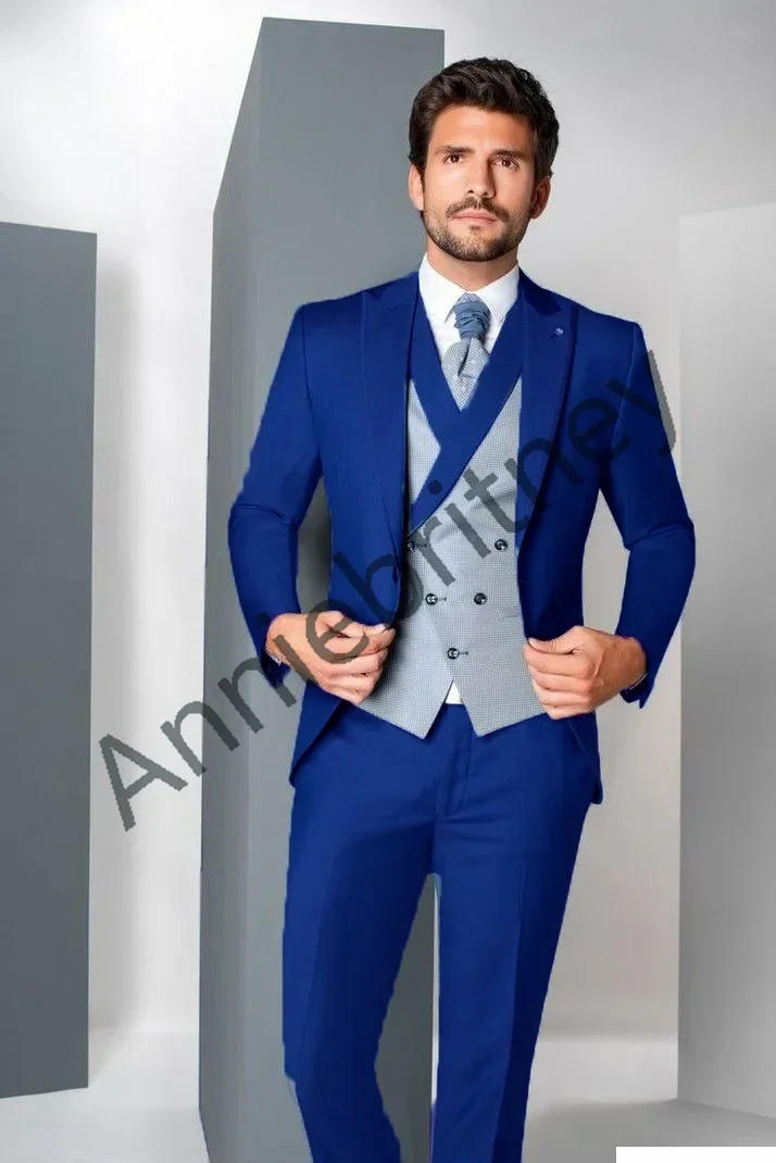 Description Picture 6 of item2024 Blue Green Fashion Men Suits Smart Casual Slim Fit Blazers Hombre Business High Quality Custom 3 Piece Set Costume Homme