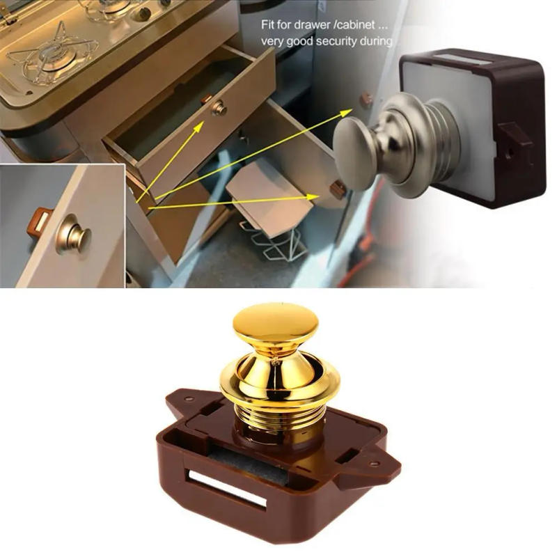 Description Picture 5 of item1PC Mini Push Lock Button Catch Lock Cupboard Door Knob Camper Caravan Motorhome RV Cabinet Drawer Push Latch Lock Hardware