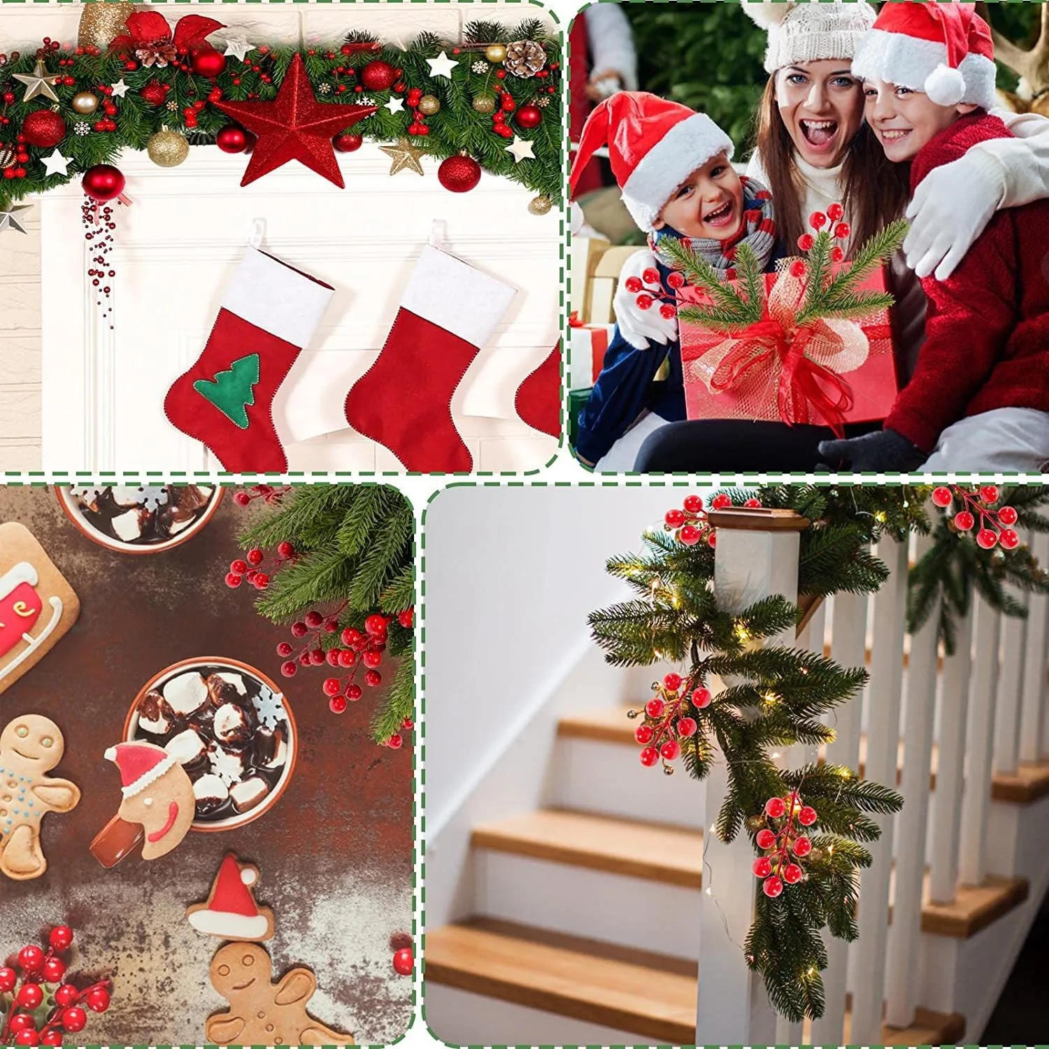 Description Picture 5 of item10pcs Artificial Pine Branches Christmas Holly Red Berries Stems for Xmas Tree DIY Wreath Decorations Christmas Home Decoration