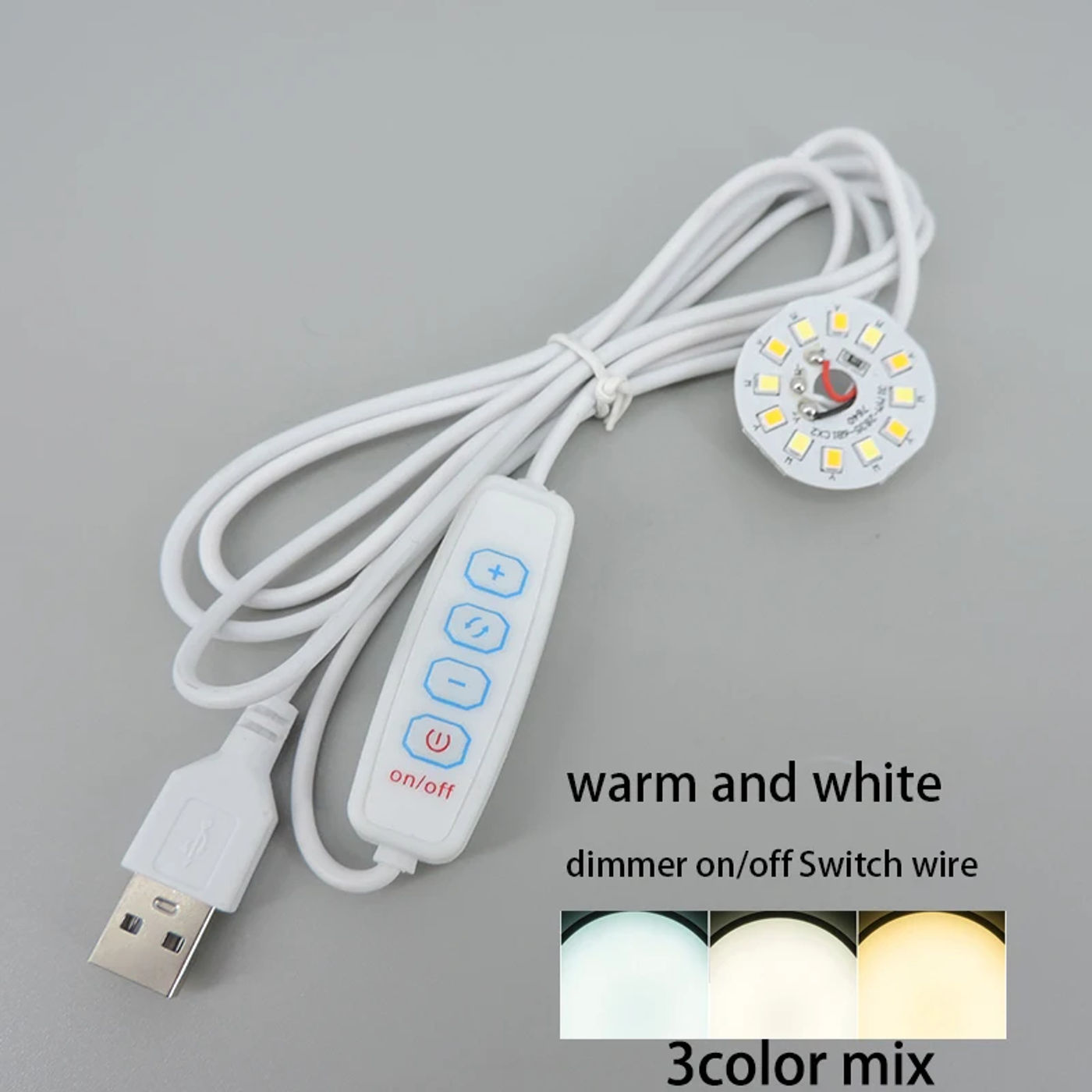 Description Picture 2 of itemDC 5V 3W USB LED chip Lights single 3 Colors warm white Night Light Desk Book Lamp with Switch warm Dimmable power cable 1.5m P1