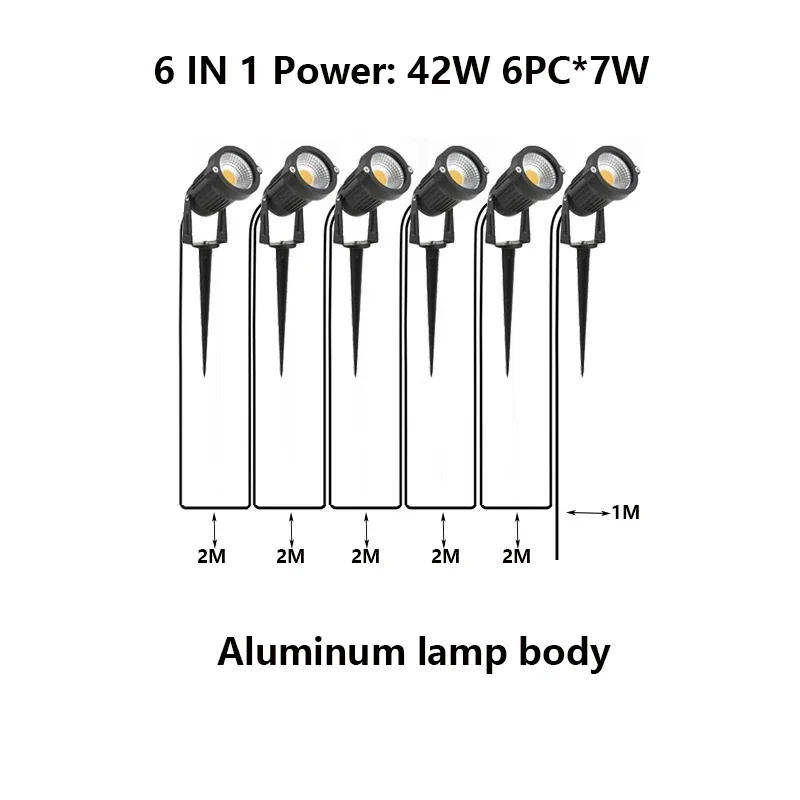 Description Picture 6 of item2 Meter Wire Garden Lights Waterprof  LED Lawn Lamp 2-4-6-8 IN 1 14W42W56W Landscape Decoration Spike Spotlights DC24VAC110V220V