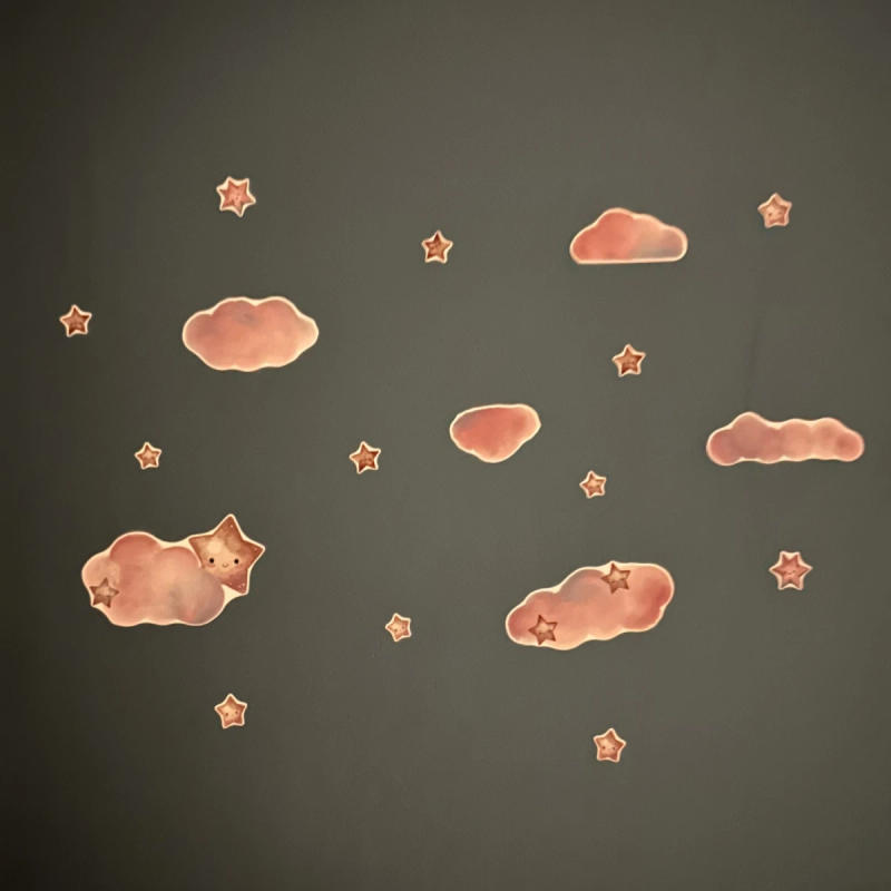 Description Picture 6 of itemClouds Stars Glowing Pink Blue Wall Stickers for Kids Girls Room Home Decor Glow in the Dark Fluorescent Light Switch Stickers