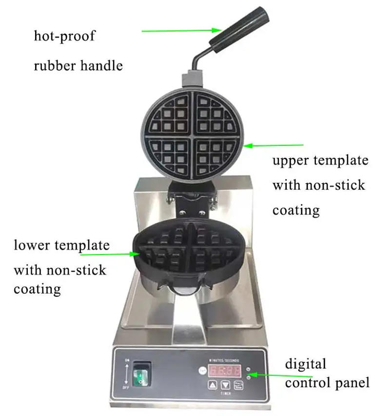 Description Picture 4 of itemCommercial Stainless Steel Rotaty Non-stick Bubble Belgian Waffle Maker Snack Equipment Waffles Making Machine Cooking Appliance