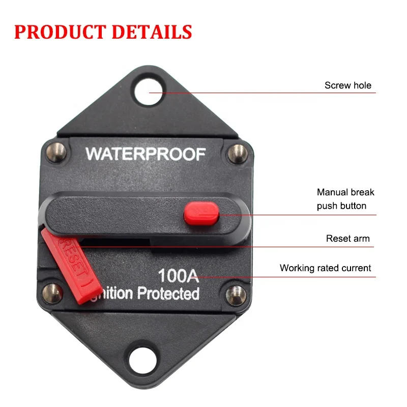 Description Picture 4 of item100A 150A 200A 300A Amp Car Auto Audio Marine Boat Waterproof DC Motor Operator Fuse Holder Circuit Breaker