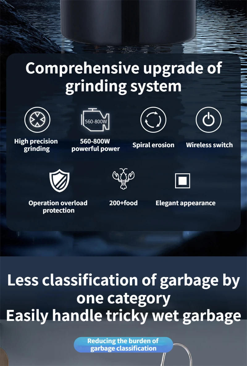 Description Picture 4 of itemKitchen Food Waste Disposal Automatic Water Garbage Disposal Kitchen Appliance 음식물쓰레기 분쇄기 음식물처리기 Измельчитель Пищевых Отходов