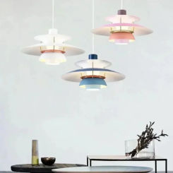 Danish Design Iron Pendant Light LED Chandelier Nordic Colorful Umbrella Lamp Dinning Table Ceiling Decor Kitchen Droplight