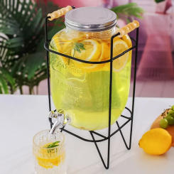 4L Glass Jar Party Juice Dispenser Glass Drink Beverage Dispenser with Tap and Stand