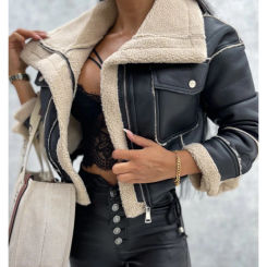 Faux Leather Jackets Women PU Short Thick Warm Black Outwear Female Aviator Retro Lapel Velvet Coat New Year Winter Tops