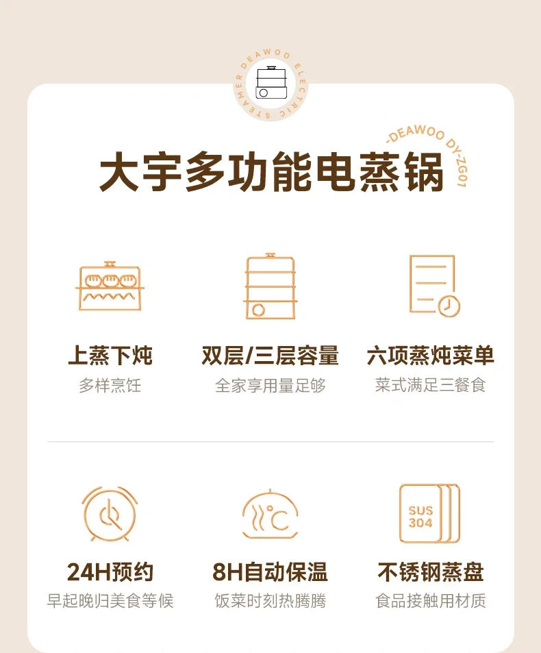 Description Picture 3 of itemDAEWOO Steamer Electric Steam Pot Cooking Steaming Household Small Automatic Reservation Stewing Food Dumplings Pan Warmer Pots