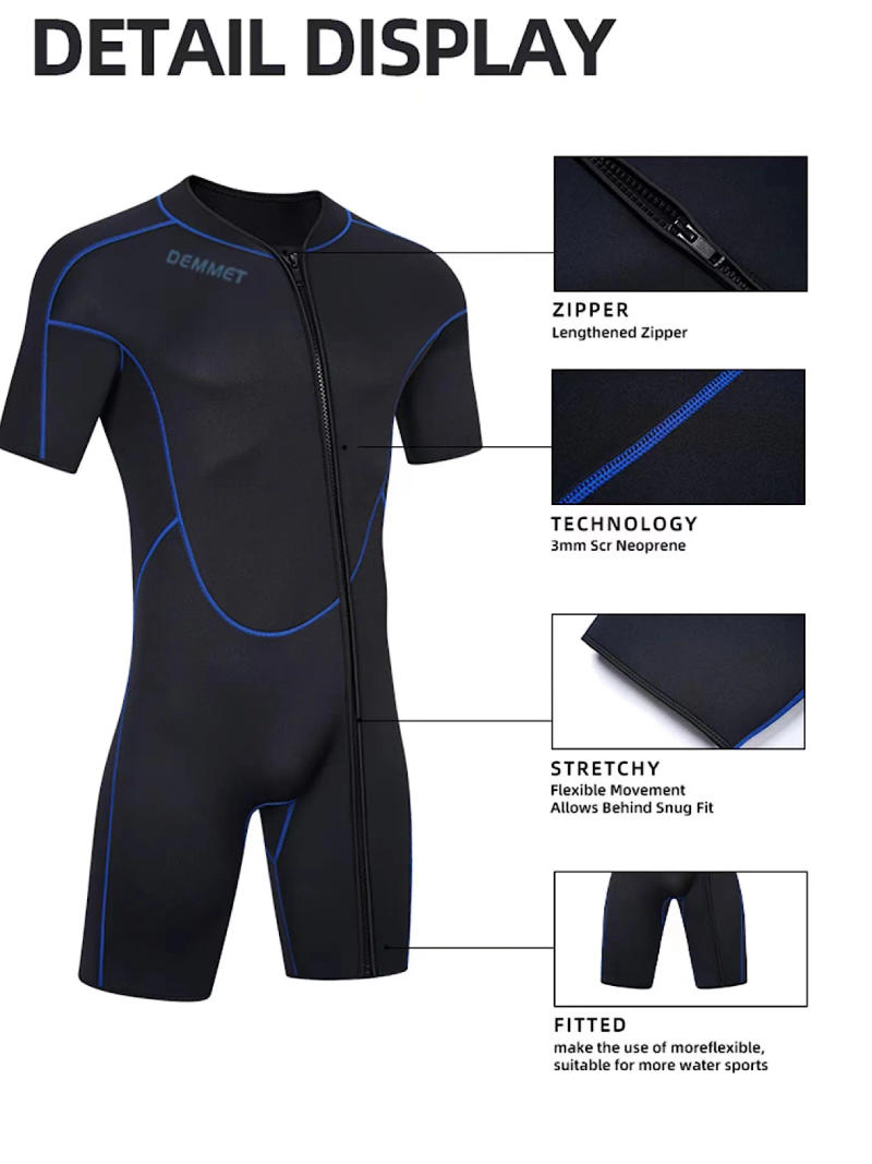 Description Picture 3 of itemMens 3mm Shorty Long Sleeve Wetsuit Womens Full Body Diving Suit Front Zip Diver for Diving Snorkeling Surfing Swimming