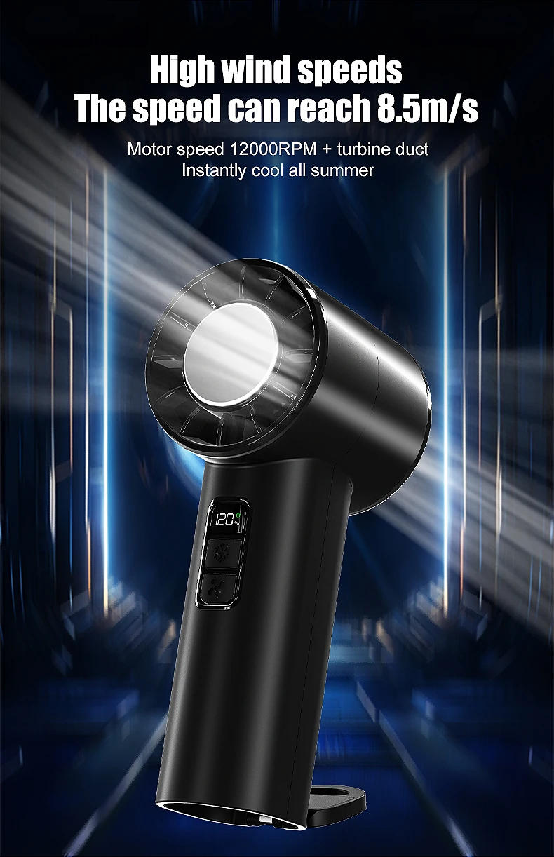 Description Picture 5 of item2025 New Portable Refrigeration Small Air conditioner 100 Wind High-speed Mini Handheld Fan USB Rechargeable Outdoor Turbo Fan
