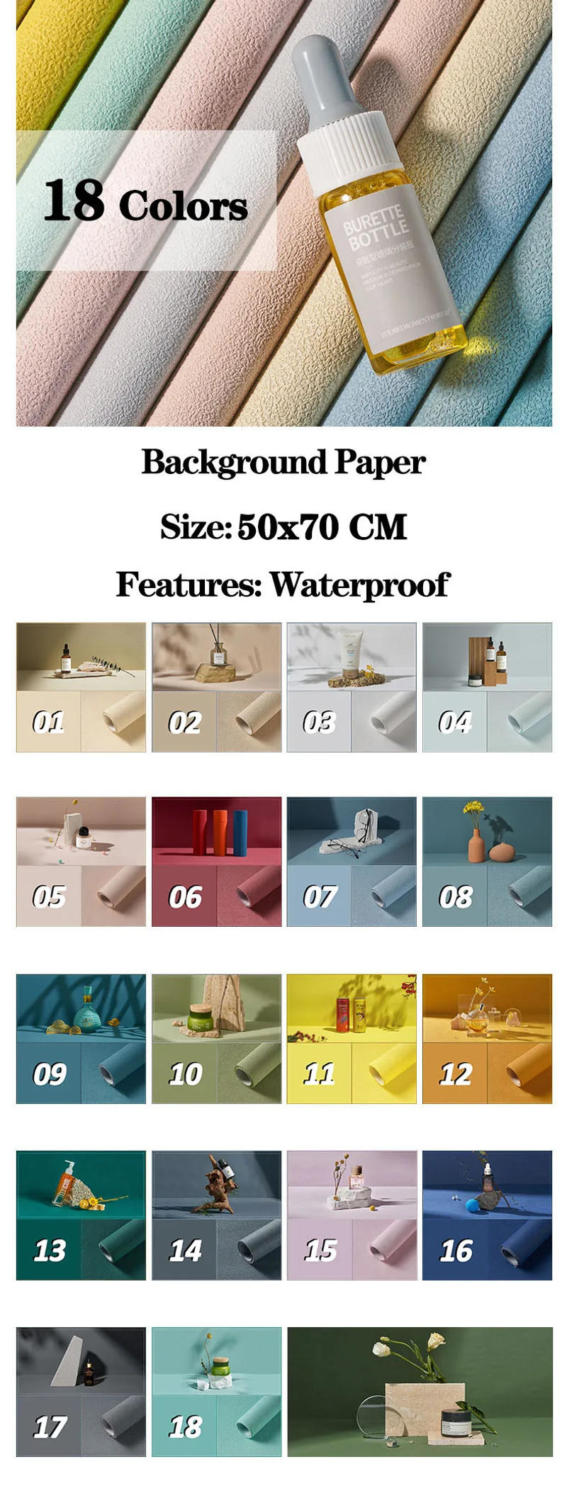 Description Picture 3 of itemTexture photography backdrops cloth 50x70cm solid color waterproof dustproof photo background cosmetics clothing food live props
