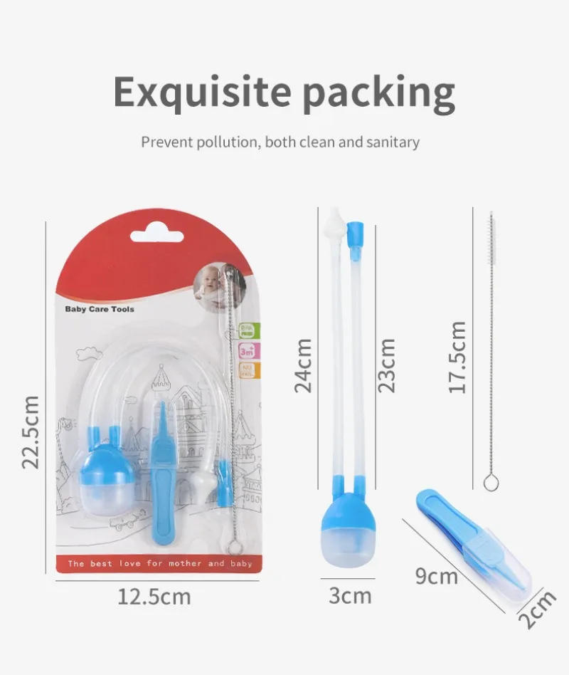Description Picture 4 of item3Pcs Silicone Baby Nose Cleaner with Tweezer & Brush Set Anti-backwash Child Nasal Aspirator Ear Nose Clean Tweezer Clean Brush