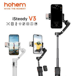 3-Axis Smartphone Gimbal Stabilizer AI Tracking Gesture Control Built-in LED Fill Light for iPhone 15/14/13/12