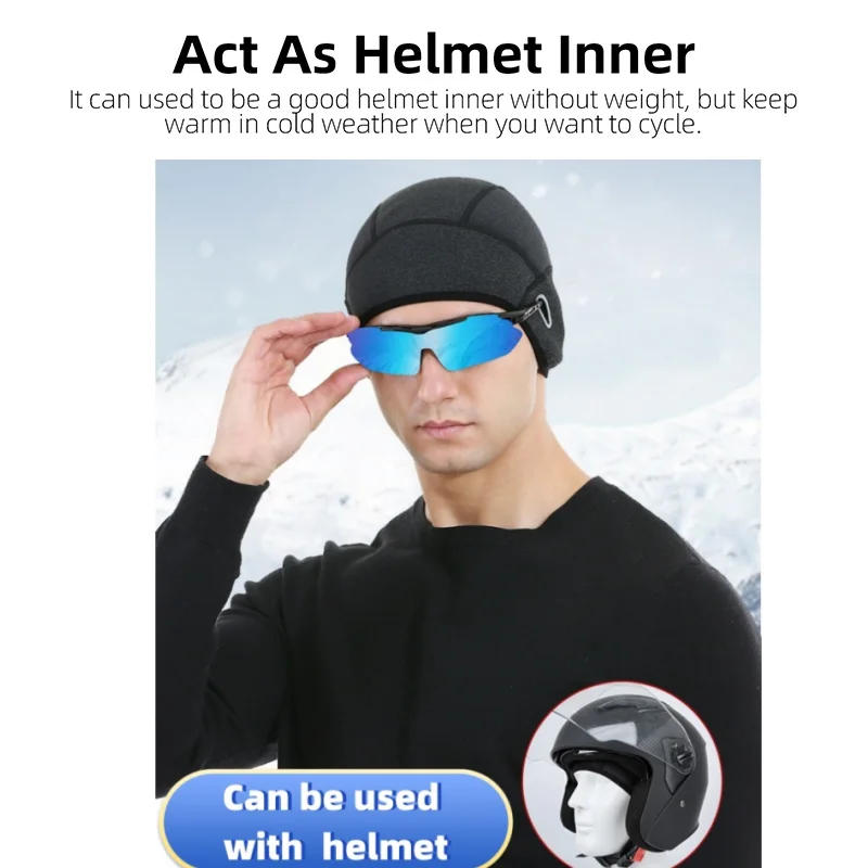 Description Picture 3 of itemWinter Cycling Warm Cap MTB Helmet Liner Fleece Skull Hat Thermal Men Women Running Skiing Eyeglass Hole Windproof Headwear