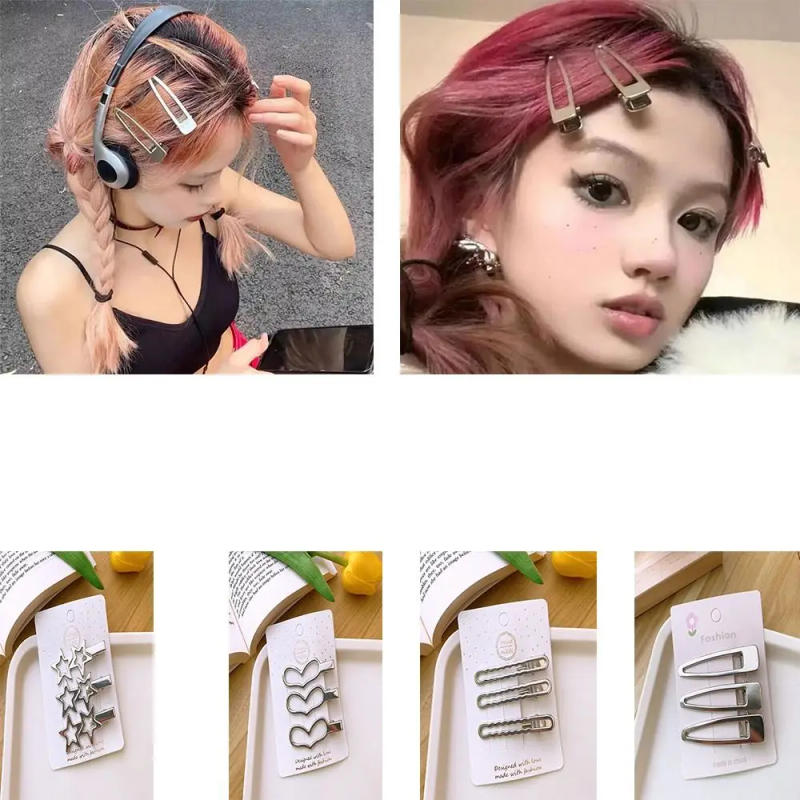 Description Picture 5 of item3Pcs/Set Silver Color Hair Clips Duckbill Clamp  Girl Y2k Hairpins Silver Metal Star Duckbill Clip Women Hair Clip