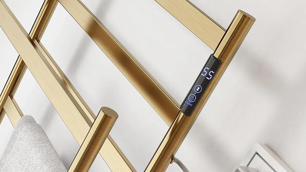 Description Picture 6 of itemElectric Towel Warmer Rack Brushed Gold Stainless Steel Towel Heated Bars Towel Drying Rack For Bathroom