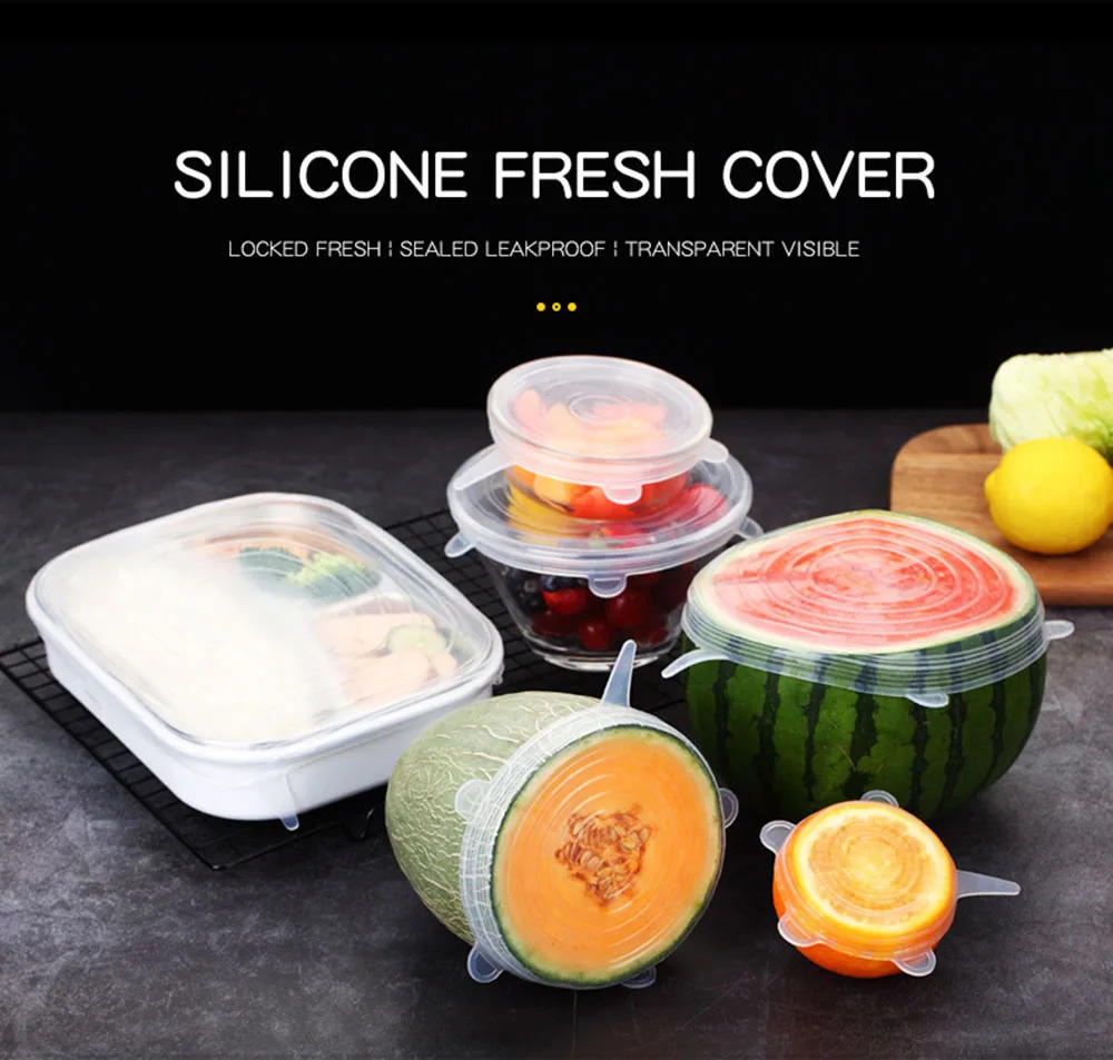 Description Picture 2 of item6 PCS Reusable Silicone Covers Caps Adaptable Silicone Lids For Cans Food Dishes Fresh-keeping Kitchen Accessories Utensils