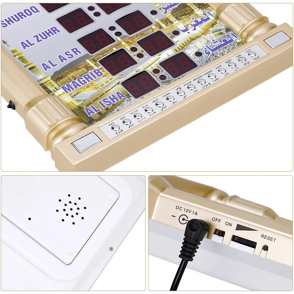 Description Picture 5 of itemDigital Azan Mosque Prayer Clock Islamic Mosque Azan Calendar Muslim Prayer Wall Clock Alarm Ramadan Home Decor + Remote Control
