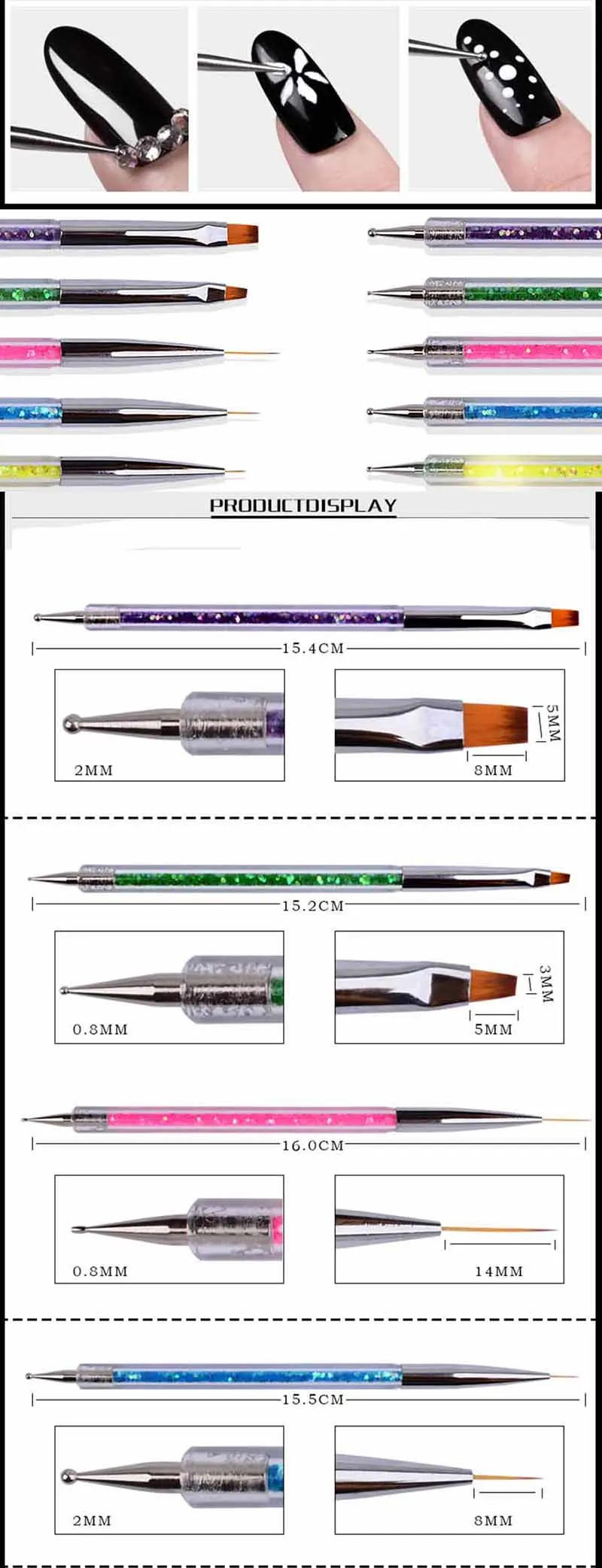 Description Picture 2 of item5Pcs Nails Art Dotting Pen Nails Brushes For Nails Art Accessories Tools Kits Nail Supplies For Professionals Manicure Set