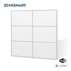 Zemismart Matter WiFi 6 Gangs Smart Wall Light Switch Neutral Required 4x4 with Big Button SmartThings App Homekit Control