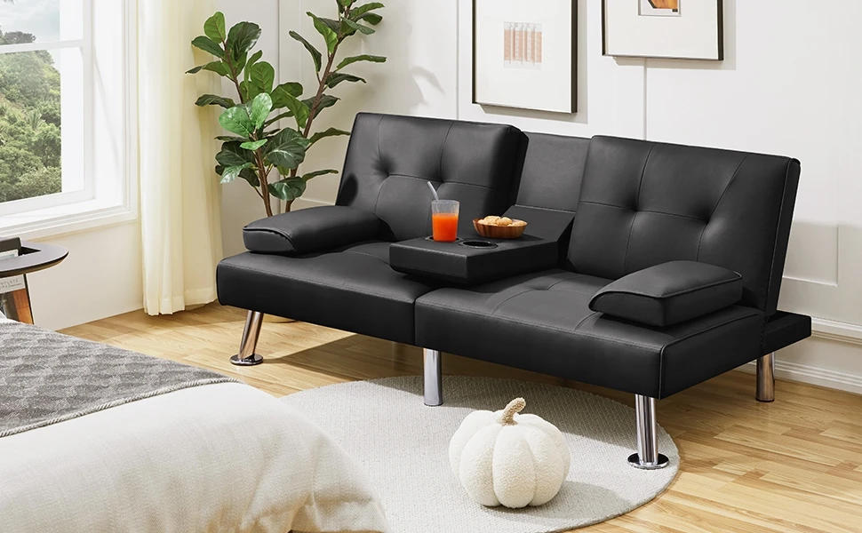 Description Picture 2 of itemConvertible Sofa Bed Adjustable Couch Sleeper Modern Faux Leather Recliner Reversible Loveseat Folding Daybed Guest Bed, Removab