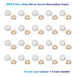 20PCS Zinc Alloy Mirror Screw Decoration Cover(16 mm cap surface + 6 hole washer) For Glass Decoration,Household Furniture