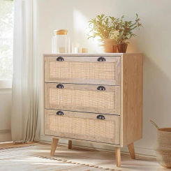 Rattan Cabinet Boho Dresser,Sideboard Cabient, 3-Drawer Chest of Drawers/Accent Storage Cabinet/Nightstand  Natural Rattan
