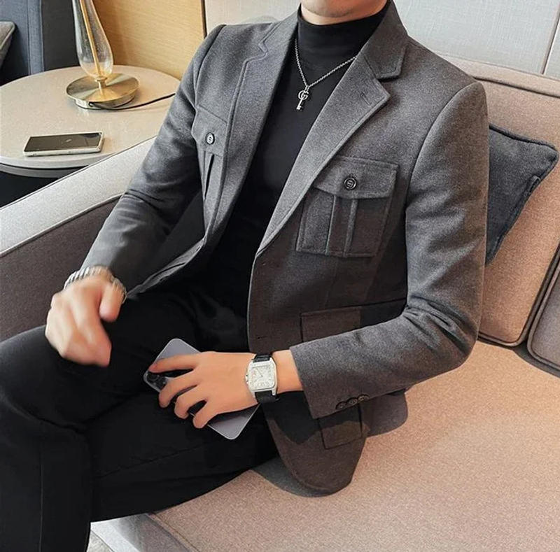 Description Picture 4 of itemPlus Big Size Oversize Man Suits and Blazers Single Breasted Coats Gray Jacket for Men High Quality Fashion 2024 Menswear New In