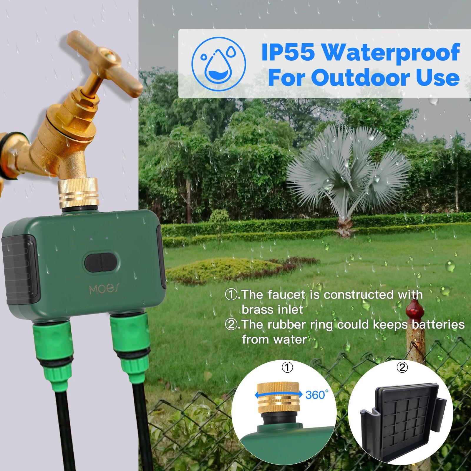 Description Picture 6 of itemMOES Tuya Bluetooth Water Timer 2-Outlet Valve Sprinkler Filter Washer Smart App Control Auto Programmable Controller Rain Delay